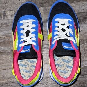Puma Black and Blue Sneakers with Pink and Yellow Accents